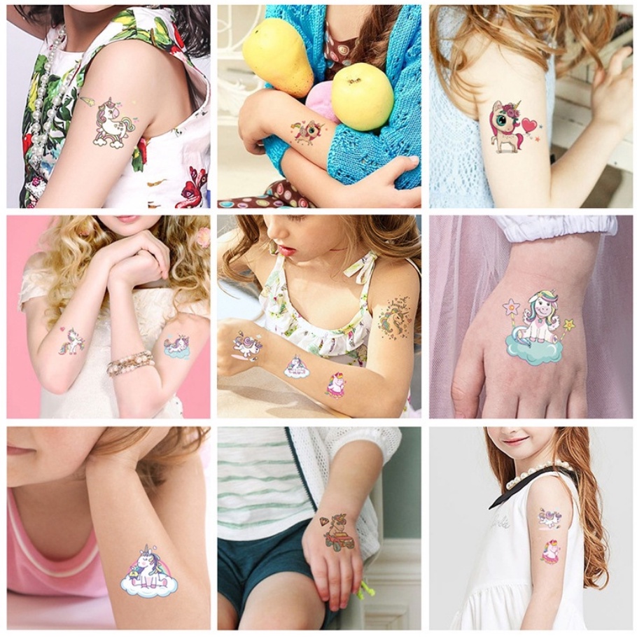 Hình Xăm Dán Tạm Thời Chống Nước Hình Kỳ Lân Trang Trí Sinh Nhật Cho Bé