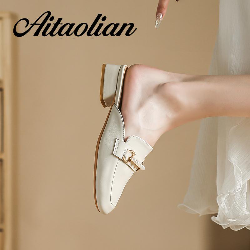 Dép Da Mềm Cao Gót 2.5cm Mũi Nhọn Thời Trang Cho Nữ