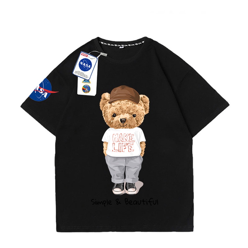 Áo Thun cotton Ngắn Tay In Hình Gấu Thời Trang Mùa Hè