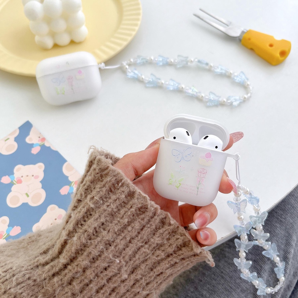 Vỏ Bảo Vệ Hộp Đựng Tai Nghe AirPods 1 / 2 / 3 Gen Pro2 2022 Bằng Silicon Tpu Mềm Trong Suốt Họa Tiết Hoa Hồng Và Bướm Đơn Giản
