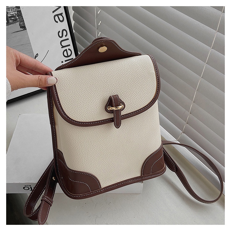 Ba Lô Mini Bằng Da Pu Màu Tương Phản Phong Cách Hàn Quốc Cho Nữ