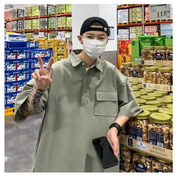 Áo Thun polo Tay Ngắn Dáng Rộng Phong Cách Đường Phố Nhật Bản Thời Trang Mùa Hè Cho Nam