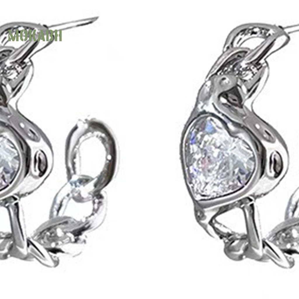 1 Đôi Bông Tai Hình Trái Tim Đính Đá Thời Trang Dành Cho Nữ