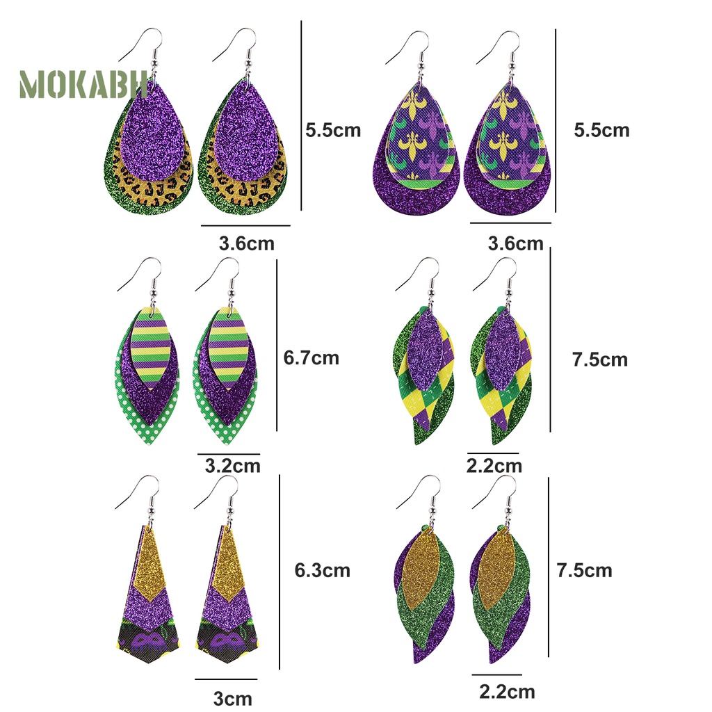 [Mới] 1 Đôi Bông Tai Móc Hình Giọt Nước 3 Lớp Bằng Da Giả Nhiều Màu Sắc Trang Trí Lễ Hội