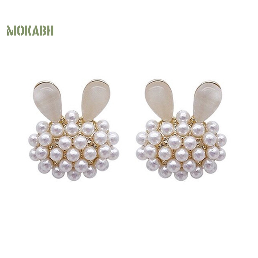 1 Đôi Bông Tai Hình Thỏ Đính Ngọc Trai Giả Thời Trang