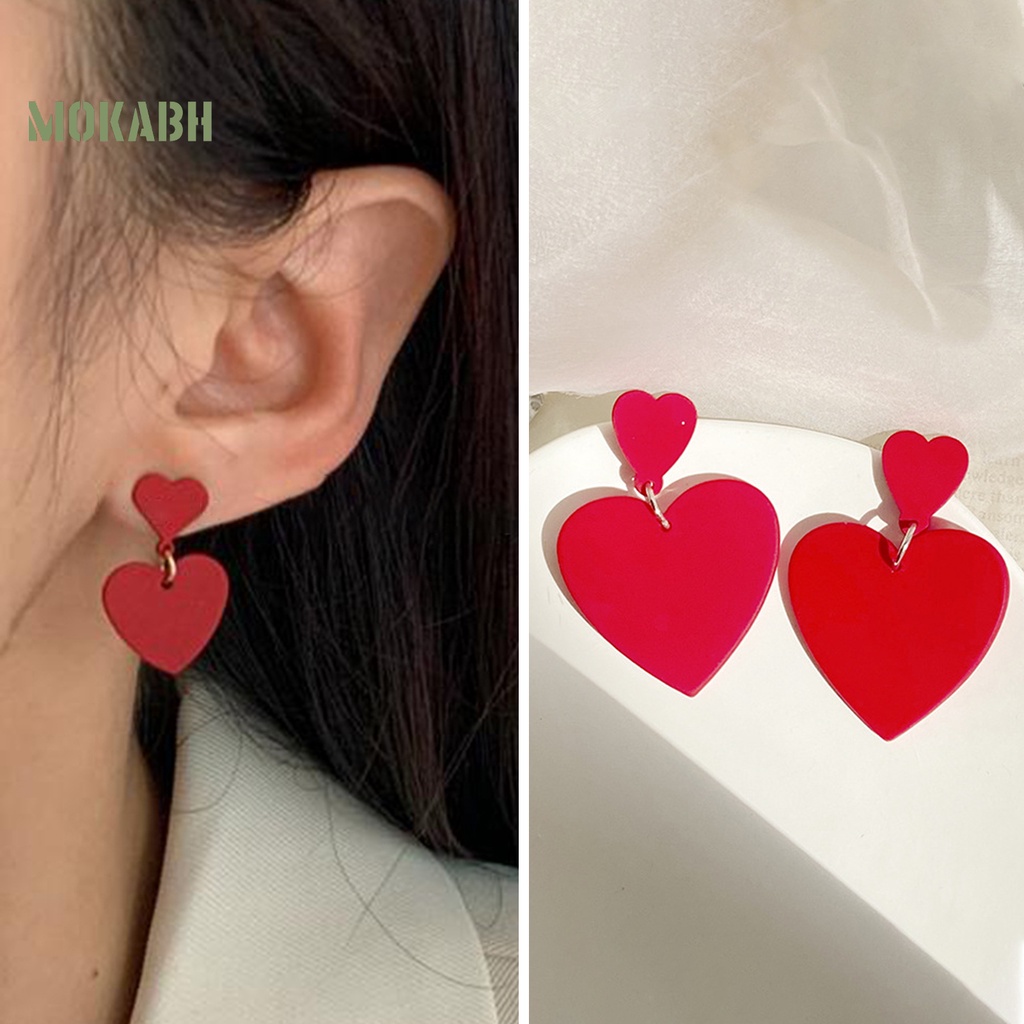 1 Đôi Bông Tai Hình Trái Tim Hai Lớp Chống Mài Mòn Thời Trang Công Sở