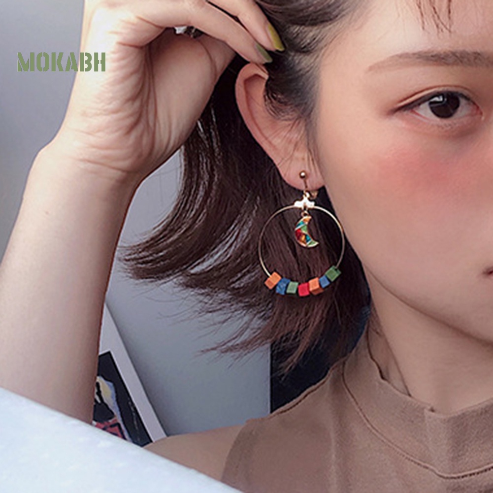 Bông Tai Hình Tròn / Mặt Trăng Bằng Gỗ Thời Trang Dự Tiệc Cho Nữ