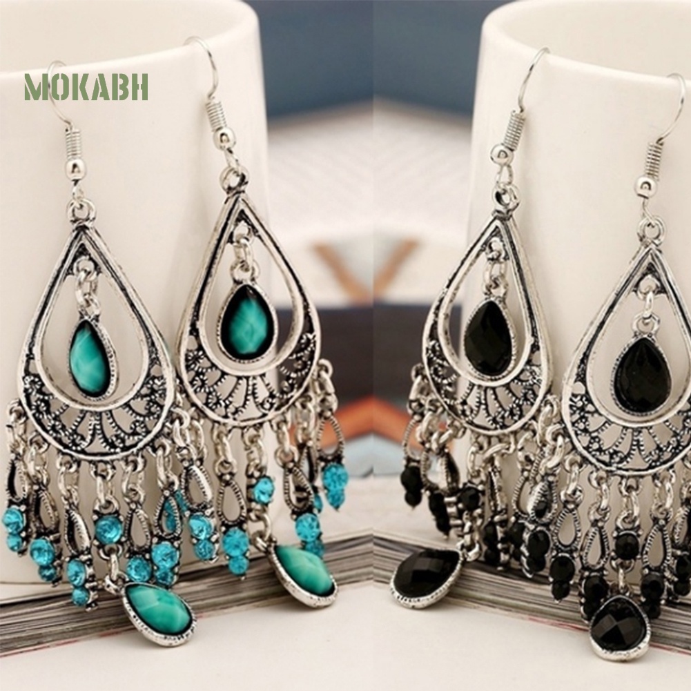 Bông Tai Móc Tua Rua Đính Đá Giả Phong Cách Boho Cho Nữ