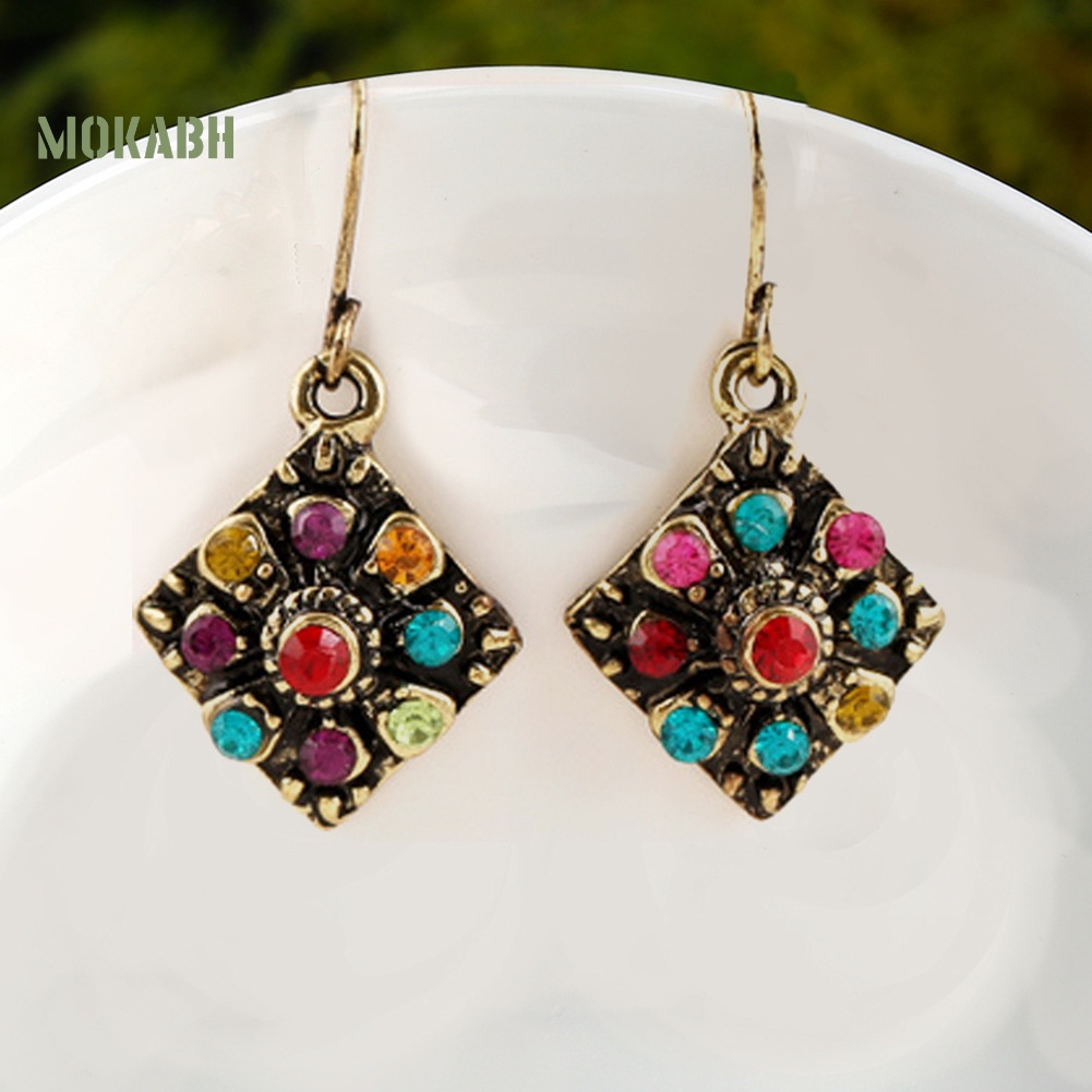 Bông Tai Hình Thoi Đính Đá Nhiều Màu Phong Cách Bohemian