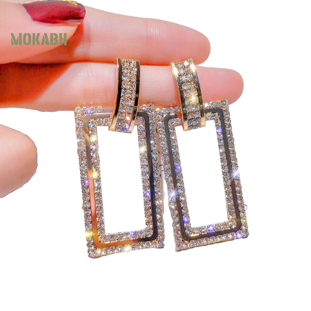 Bông Tai Hình Chữ Nhật Đính Kim Cương Giả Sang Trọng Cho Nữ