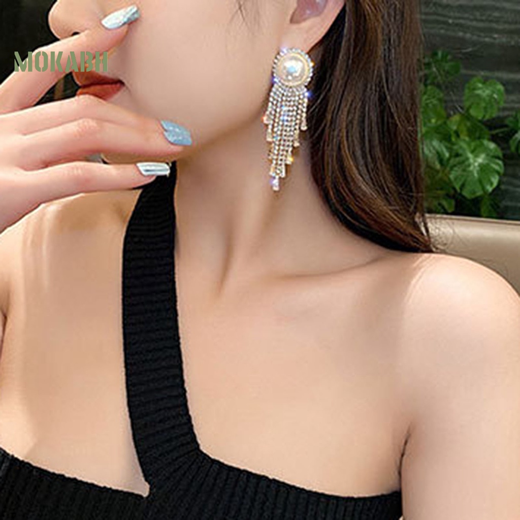 1 Đôi Bông Tai Hình Nơ / Trái Tim Đính Đá / Ngọc Trai Giả Phối Tua Rua Thời Trang