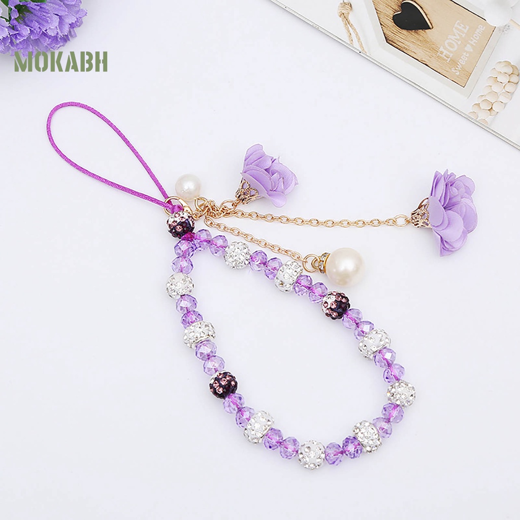 [Mới] Vòng Đeo Tay Chuỗi Hạt Pha Lê Giả Ngọc Trai Mặt Hoa Trang Trí Điện Thoại Di Động Thời Trang Cho Nữ