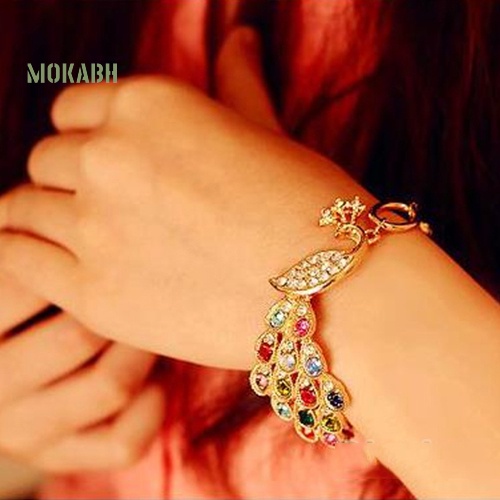 (Hot) Vòng Tay HìNh Chim Công ĐíNh Đá NhiềU MàU SắC