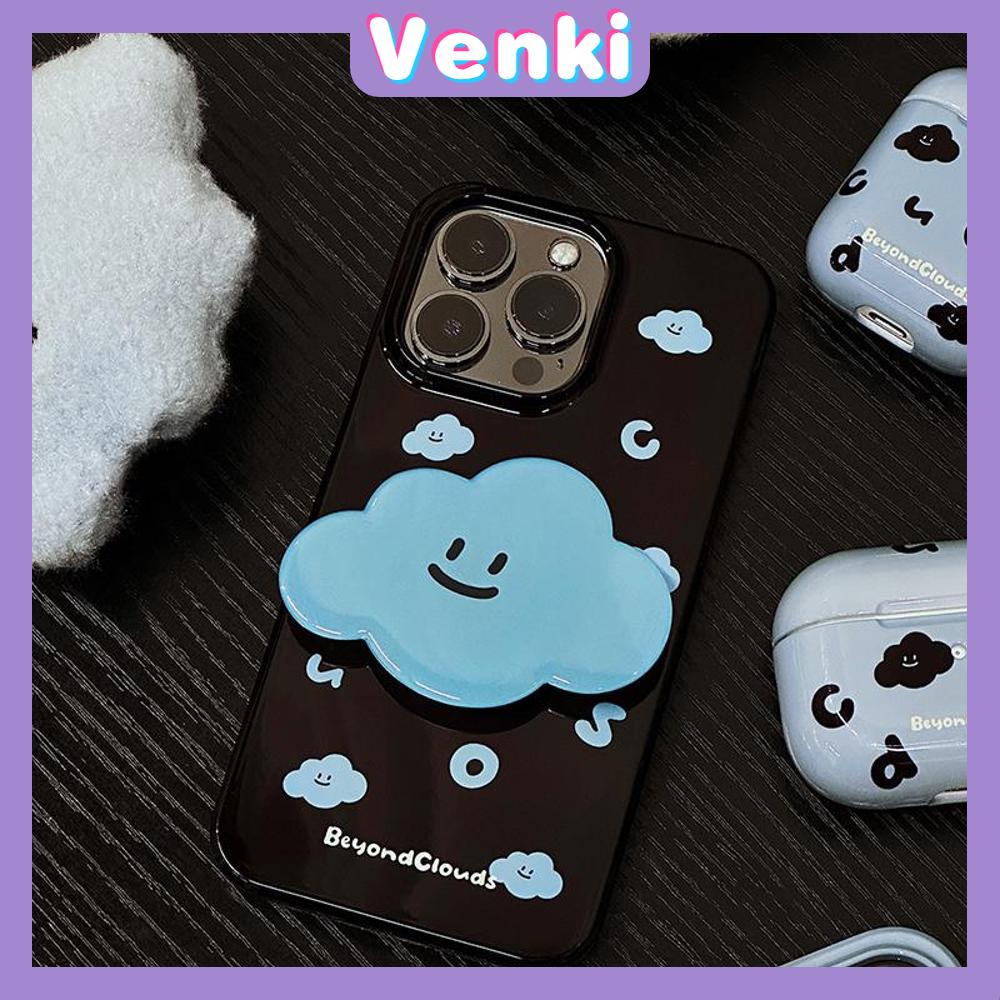 VENKI - Dành Cho iPhone 14 Pro Max Ốp Lưng iPhone Giá Đỡ Chân Đế Gấp Smile Đen Bóng TPU Mềm Chữ Màu Xanh Tương Thích Với iPhone 13 Pro max 12 Pro Max 11 xr xs max 7 8Plus