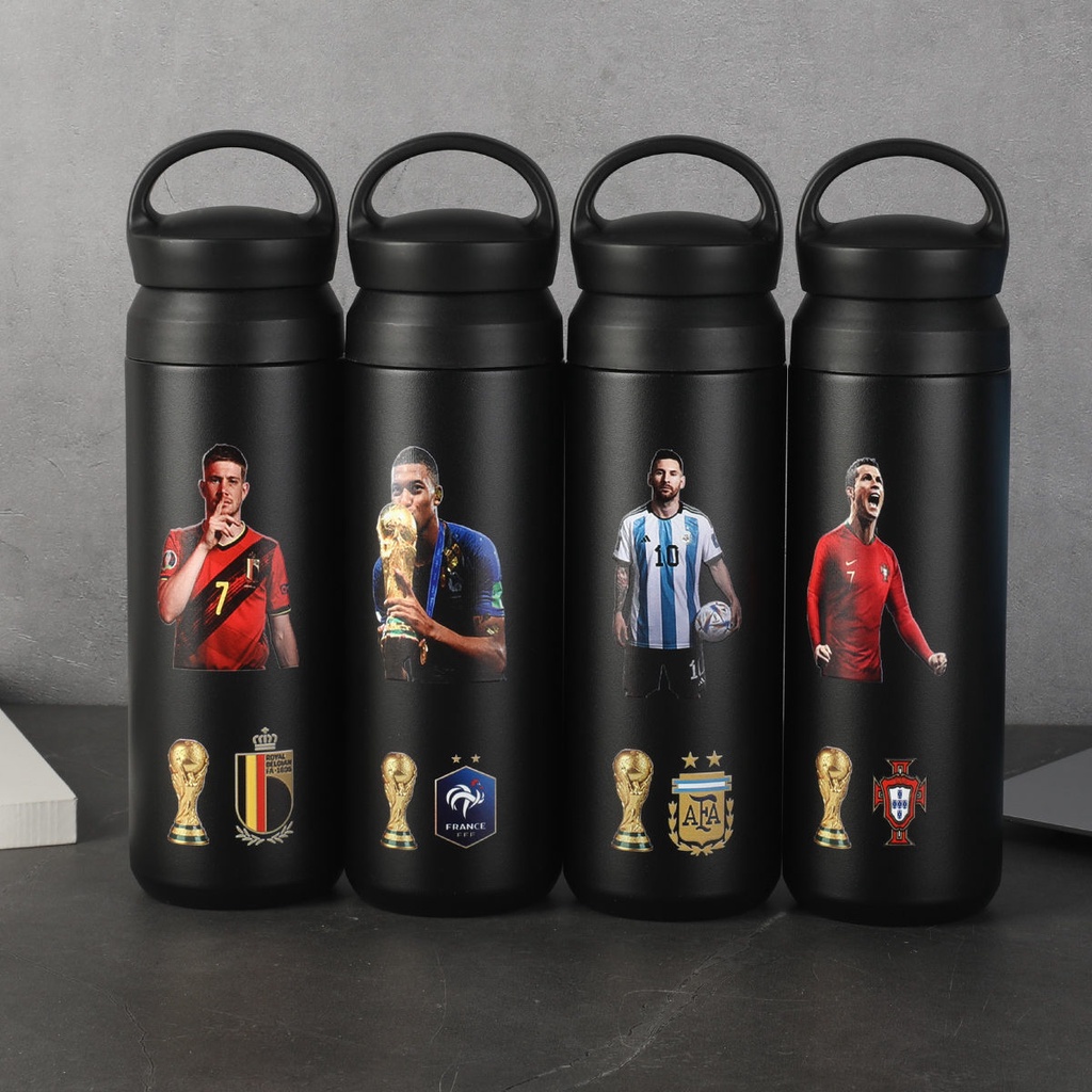 Bình Nước Giữ Nhiệt Bằng Thép Không Gỉ 304 Cao Cấp In Hình Messi c Romba Pepper Ben Zema Kane Nemar Modridge