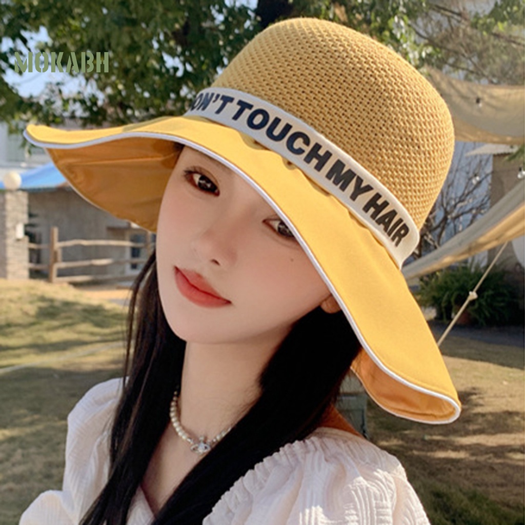 Nón Tai Bèo Rộng Vành Màu Trơn Họa Tiết Chữ Thời Trang Mùa Hè Cho Nữ