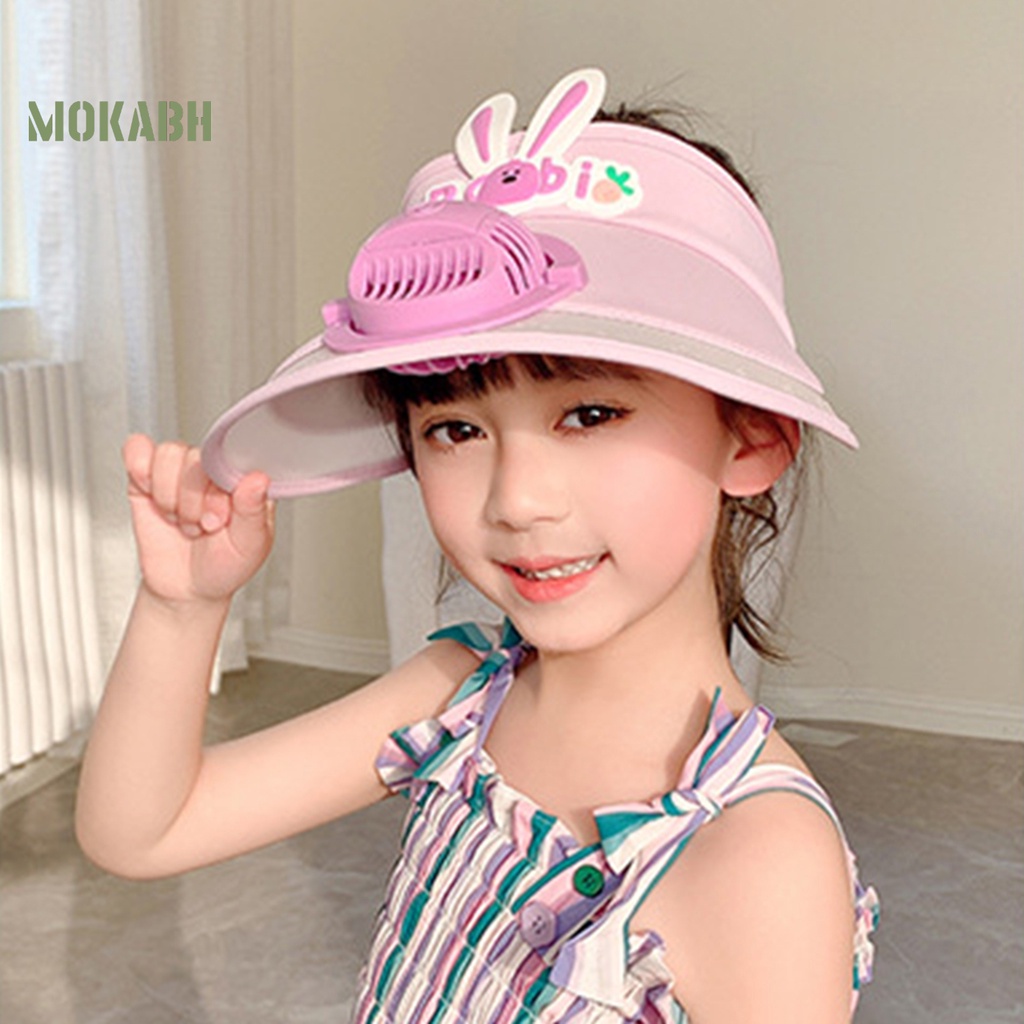 [Mok Abh] Mũ Quạt Điện Vành Rộng Chống Tia UV Họa Tiết Hoạt Hình Bảo Vệ An Toàn Không Có Quạt Sưởi Ấm Cho Trẻ Em