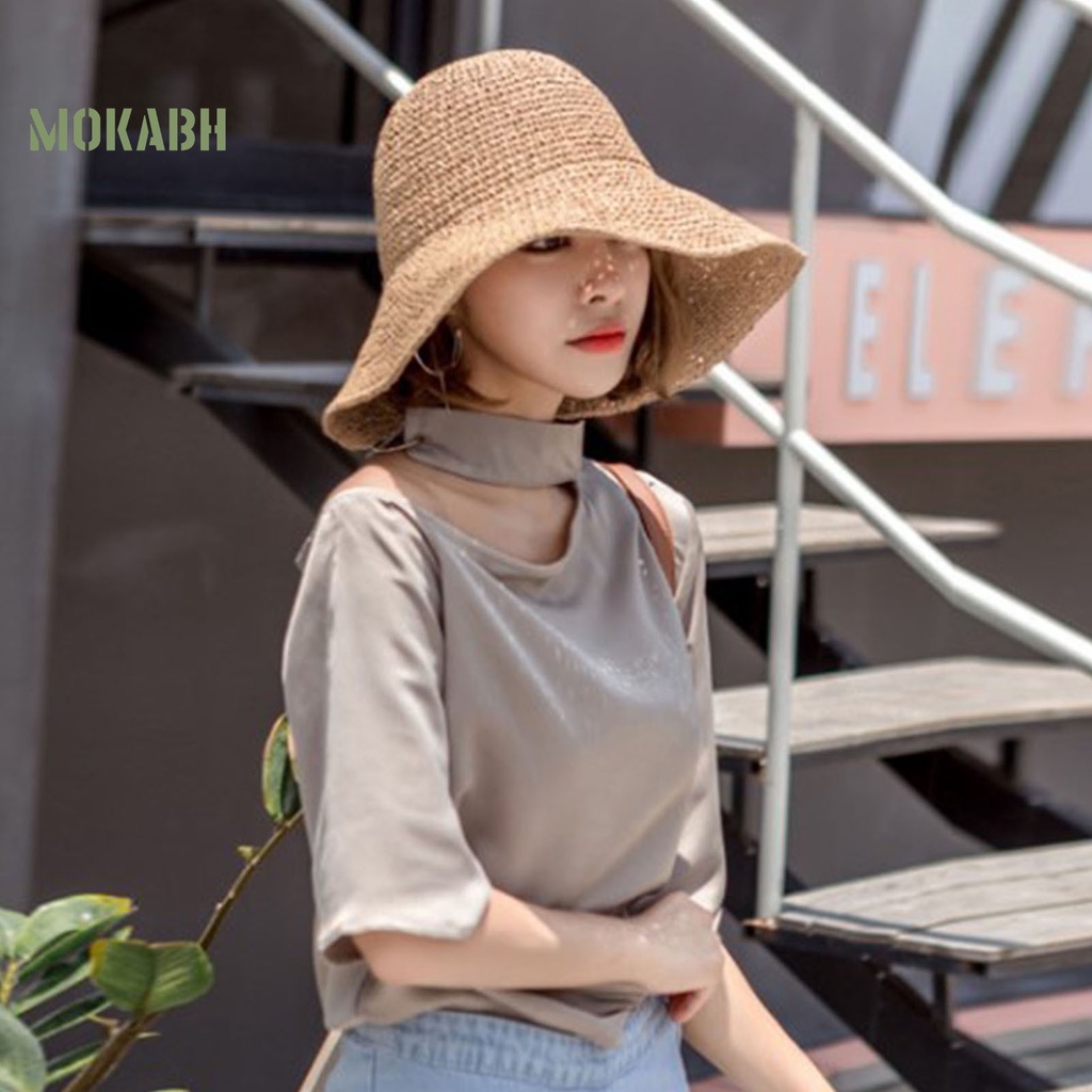[Mok Abh] Mũ Panama Gọn Nhẹ Dễ Phối Đồ Màu Trơn Dành Cho Nữ