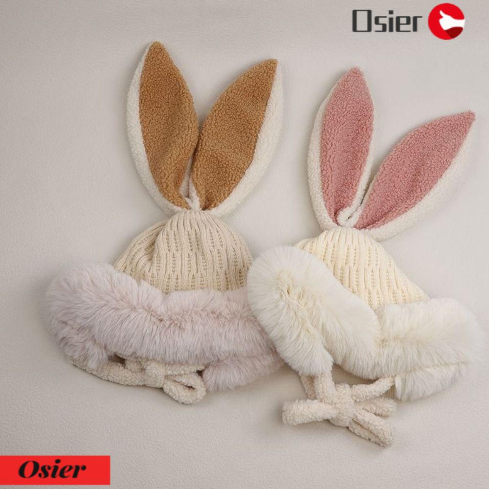 Osier1 Mũ Dệt Kim Dày Giữ Ấm Mùa Đông Đính Tai Thỏ Phong Cách Hàn Quốc