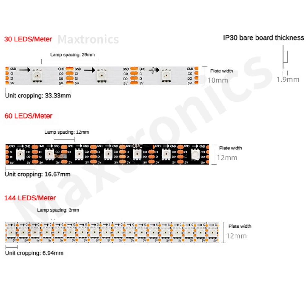 Dây Đèn Led DC5V SK9822 RGB APA102 30 / 60 / 144LED / M