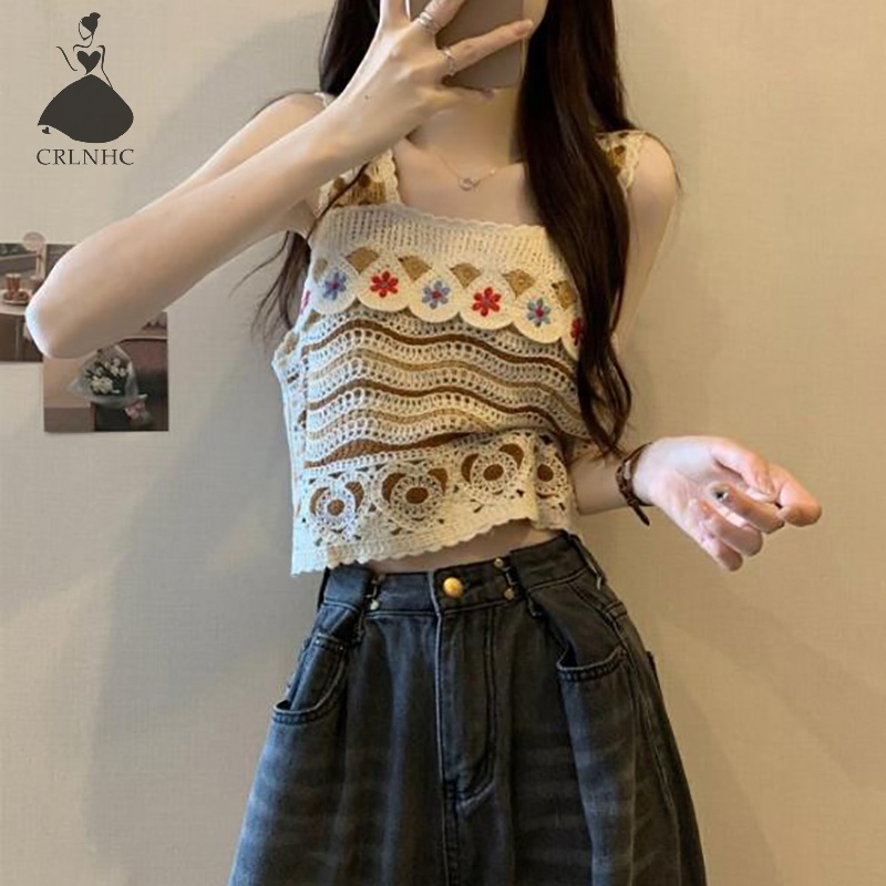 Áo Dệt Kim Sát Nách Thêu Họa Tiết Khoét Lỗ Thời Trang Mùa Hè Cho Nữ vn