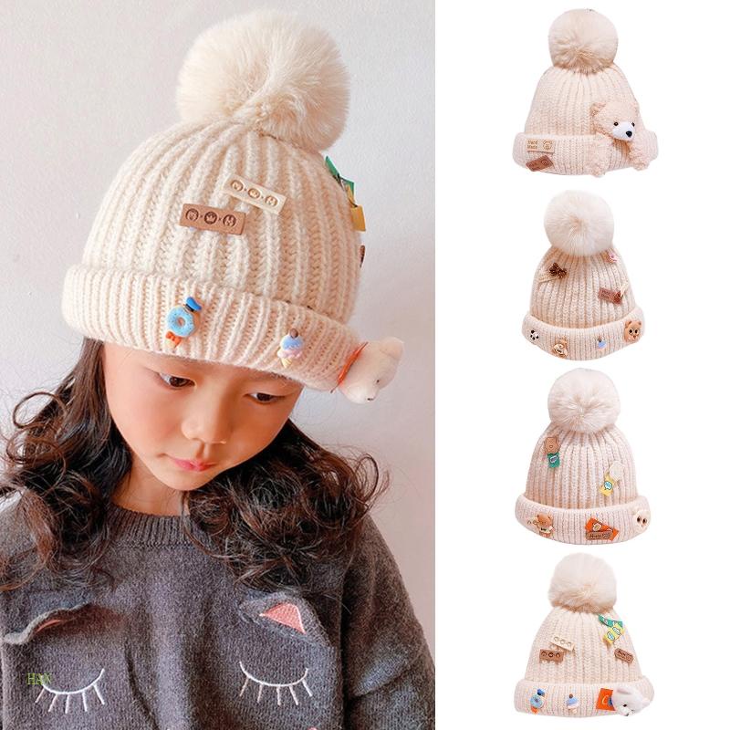 Mũ Len Beanie Họa Tiết Hoạt Hình Dễ Thương Cho Bé