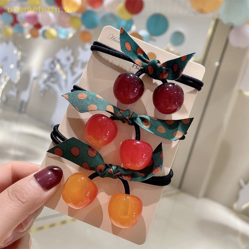 Dây Cột Tóc Cao Su Co Giãn Hình Quả Cherry Phong Cách Hàn Quốc