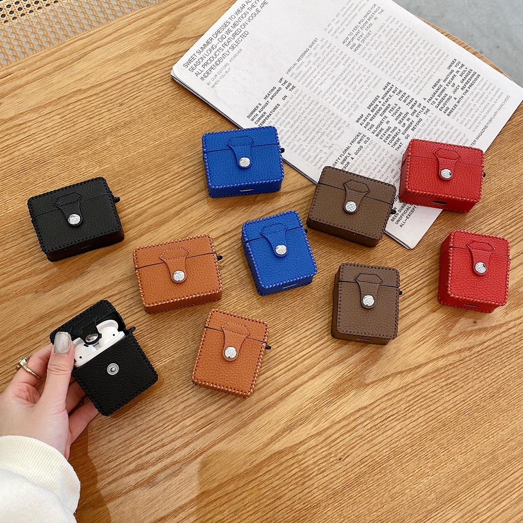 Vỏ Bảo Vệ Hộp Sạc Tai Nghe AirPods 1 2 3 Pro2 2022 Bằng TPU Mềm Kết Cấu Da Màu Trơn Thời Trang Chống Sốc