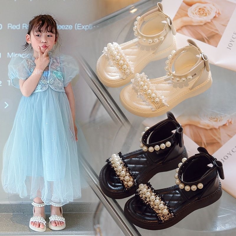 Dép Chiến Binh Cho Bé Gái 3-12 Tuổi, Sandal Dép Quai Cho Bé Gái Da Mềm Nơ Gót Quai Ngang Đính Ngọc Hàng Nhập QC fullbox