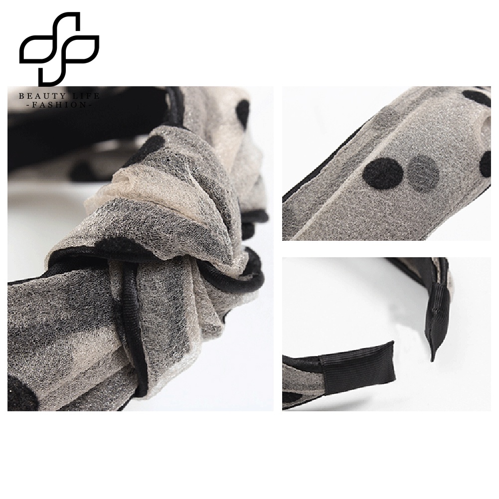 Băng Đô Cài Tóc Phối Vải Gạc Họa Tiết Chấm Bi Kiểu Vintage Cho Nữ