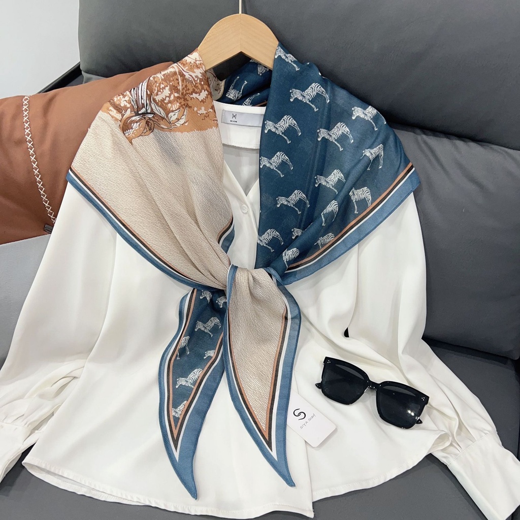 Khăn Choàng Cổ Mỏng In Họa Tiết Ngựa Đính Kim Cương Phong Cách Hàn Quốc Thời Trang Mùa Hè Kích Thước 180 * 38cm Cho Nữ