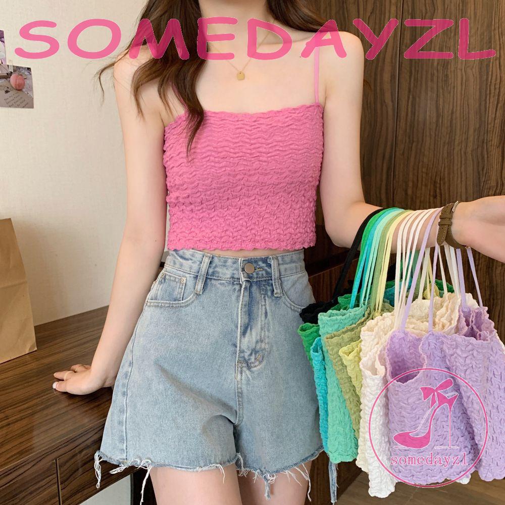 Somedayzl Áo Lót Ống Hai Dây Thể Thao Xếp Nếp Màu Trơn Thiết Kế Thời Trang Cho Nữ