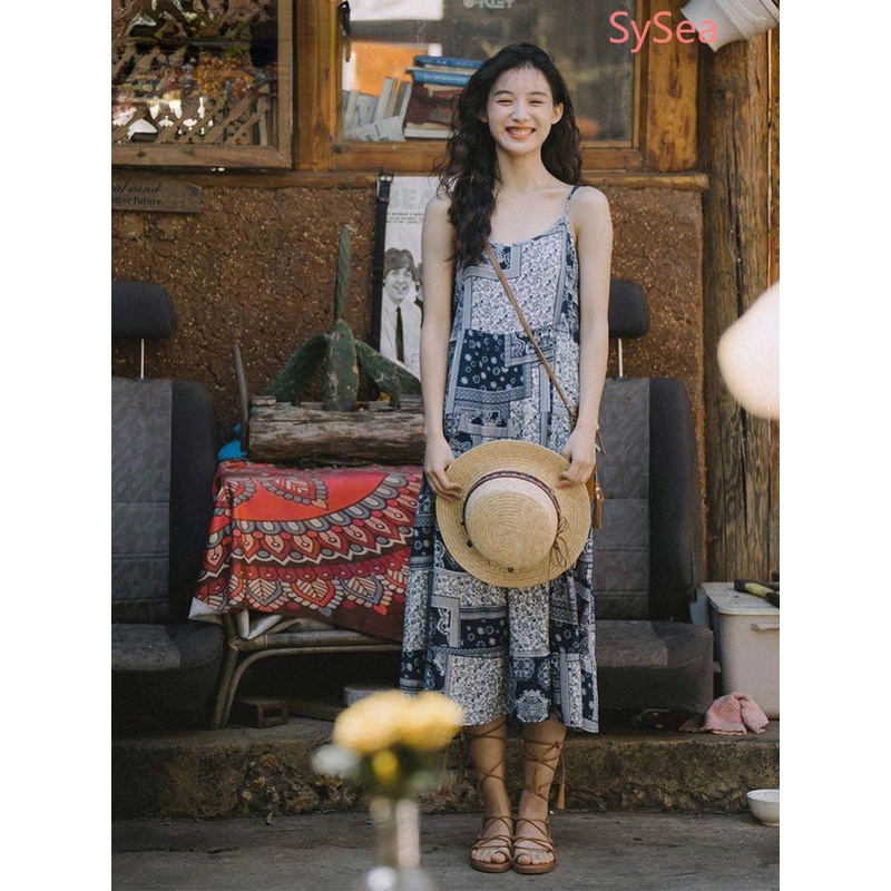 Đầm Dây Dáng Rộng In Họa Tiết Thời Trang Mùa Hè Dành Cho Nữ