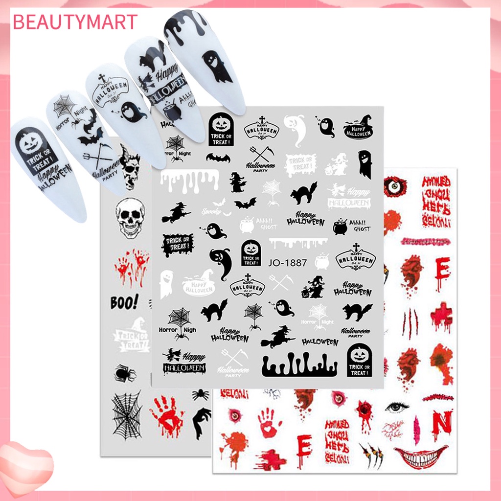 Nhãn Dán Móng Tay Tự Dính Họa Tiết Halloween Màu Sắc Tươi Sáng Siêu Mỏng Dễ Sử Dụng