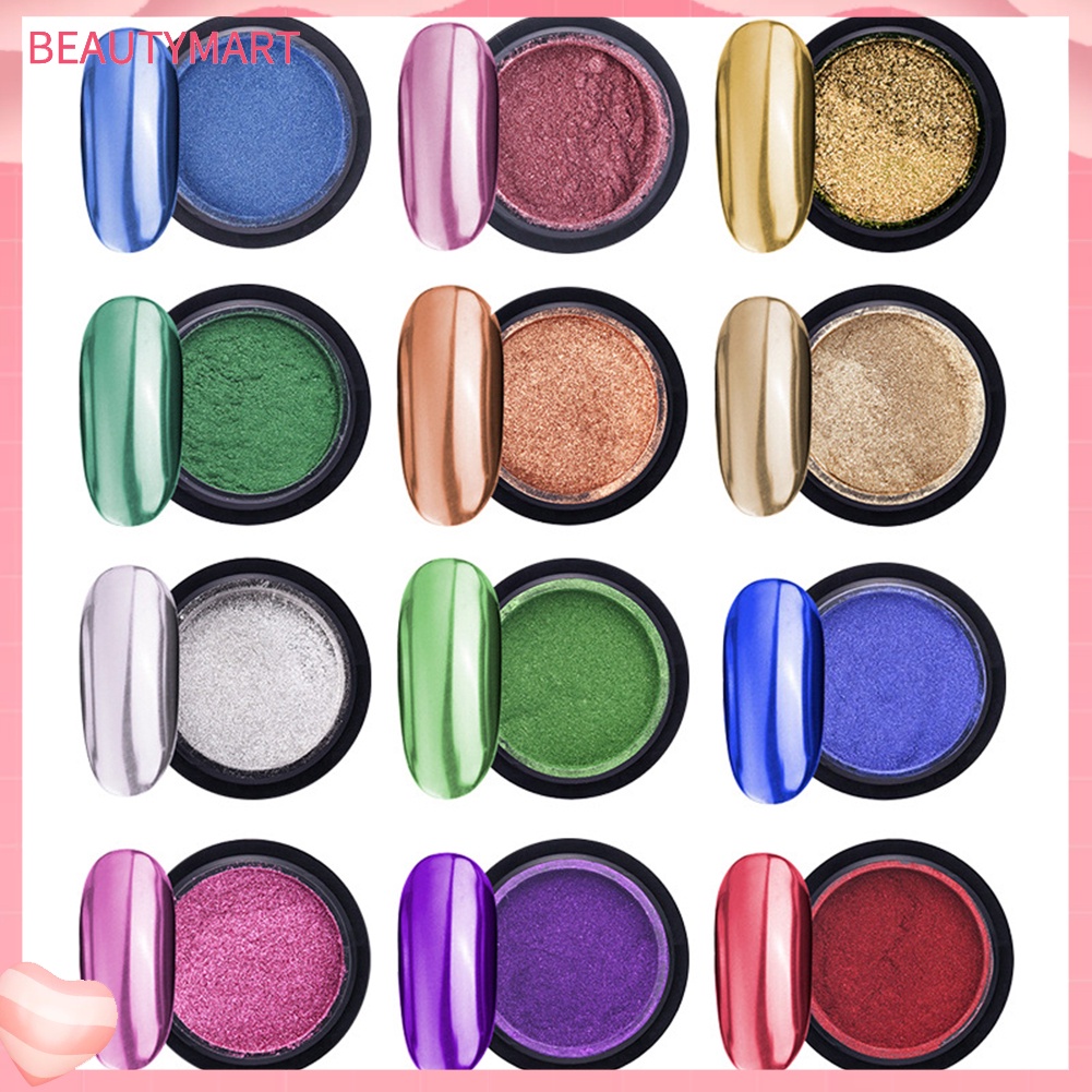 Bột Chrome Tráng Gương 12 Màu Siêu Mỏng Tạo Hiệu Ứng Trang Trí Móng Nghệ Thuật