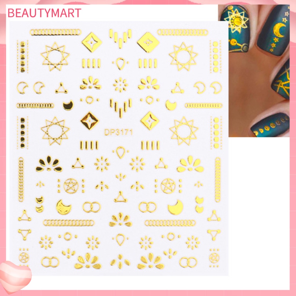 Bộ 3 Miếng Dán Trang Trí Móng Tay Họa Tiết Hình Học Lấp Lánh Sang Trọng Không Phai