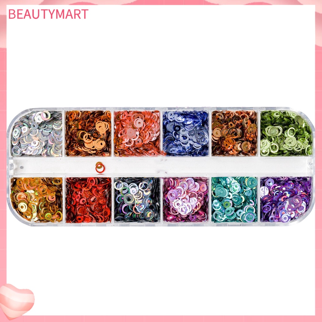 Hộp 12 Ngăn Đựng Hạt Kim Sa Tròn Nhiều Hình Dạng Màu Kẹo Làm Móng Nghệ Thuật Cho Nữ