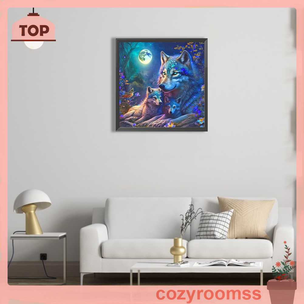 Tranh Đính Đá Kim Cương Toàn Bộ 5D DIY Hình Vẽ Sói Trang Trí Nhà Cửa