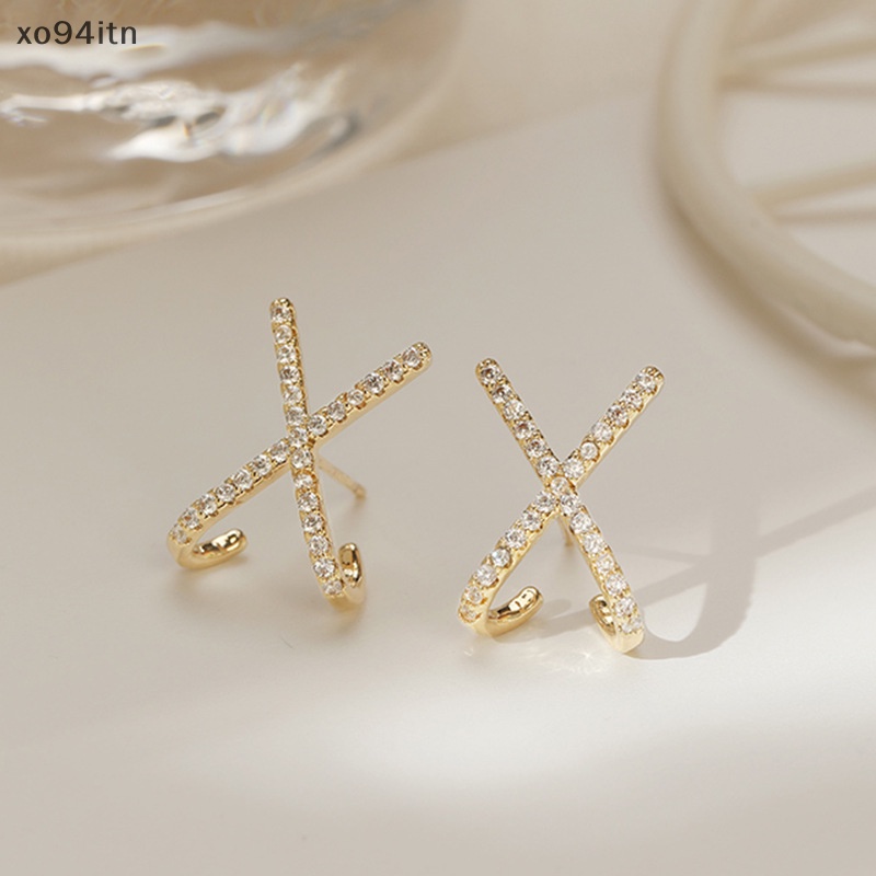 Bông Tai Đinh Tán Hình Chữ X Đính Đá Lấp Lánh tn 1 Cặp Cho Nữ