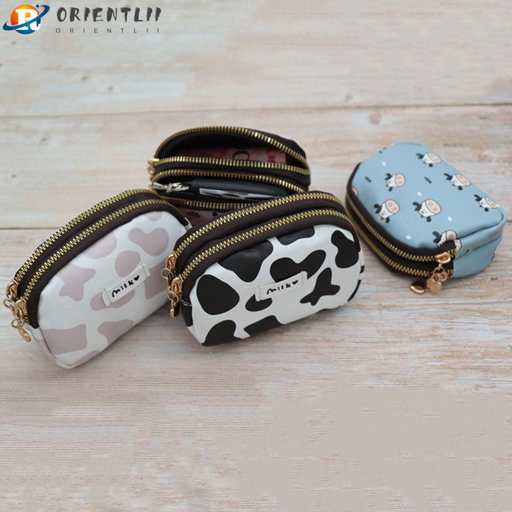 Ví Đựng Thẻ Họa Tiết Bò Sữa Đáng Yêu Phối Khóa Kéo Cho Học Sinh