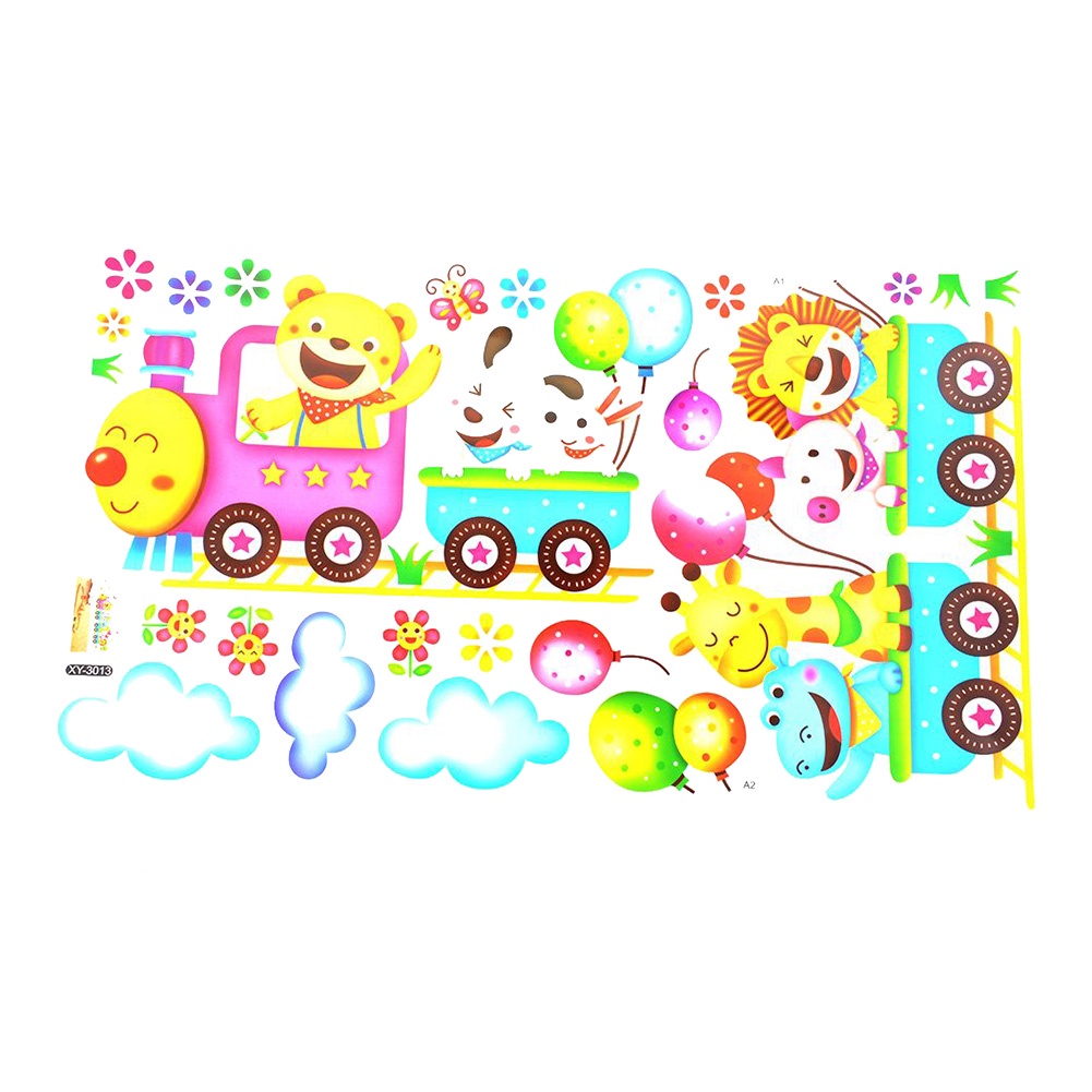 Miếng Dán Tường Trang Trí Hình Tàu Lửa Động Vật Tháo Rời Được DIY Dành Cho Phòng Ngủ Trẻ Em