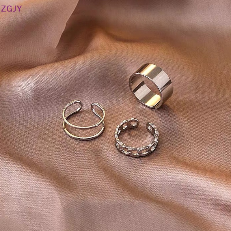 Bộ 3 Nhẫn Đeo Tay Bằng Bạc Phong Cách Hip Hop Thời Trang Cho Nam Và Nữ Mới