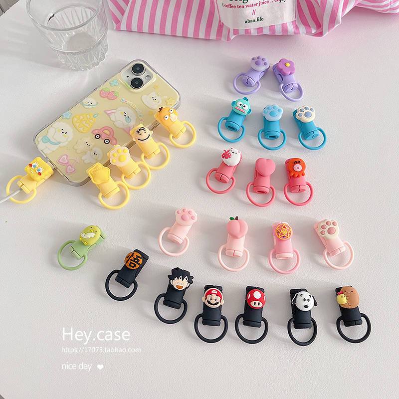 Dụng Cụ Quấn Bảo Vệ Dây Cáp Sạc USB Bằng Silicon Hình Hoạt Hình Dễ Thương Chống Gấp Gọn Tiện Dụng