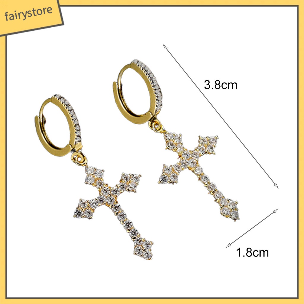 1 Đôi Bông Tai Hình Chữ Thập Lấp Lánh Phong Cách Hip Hop