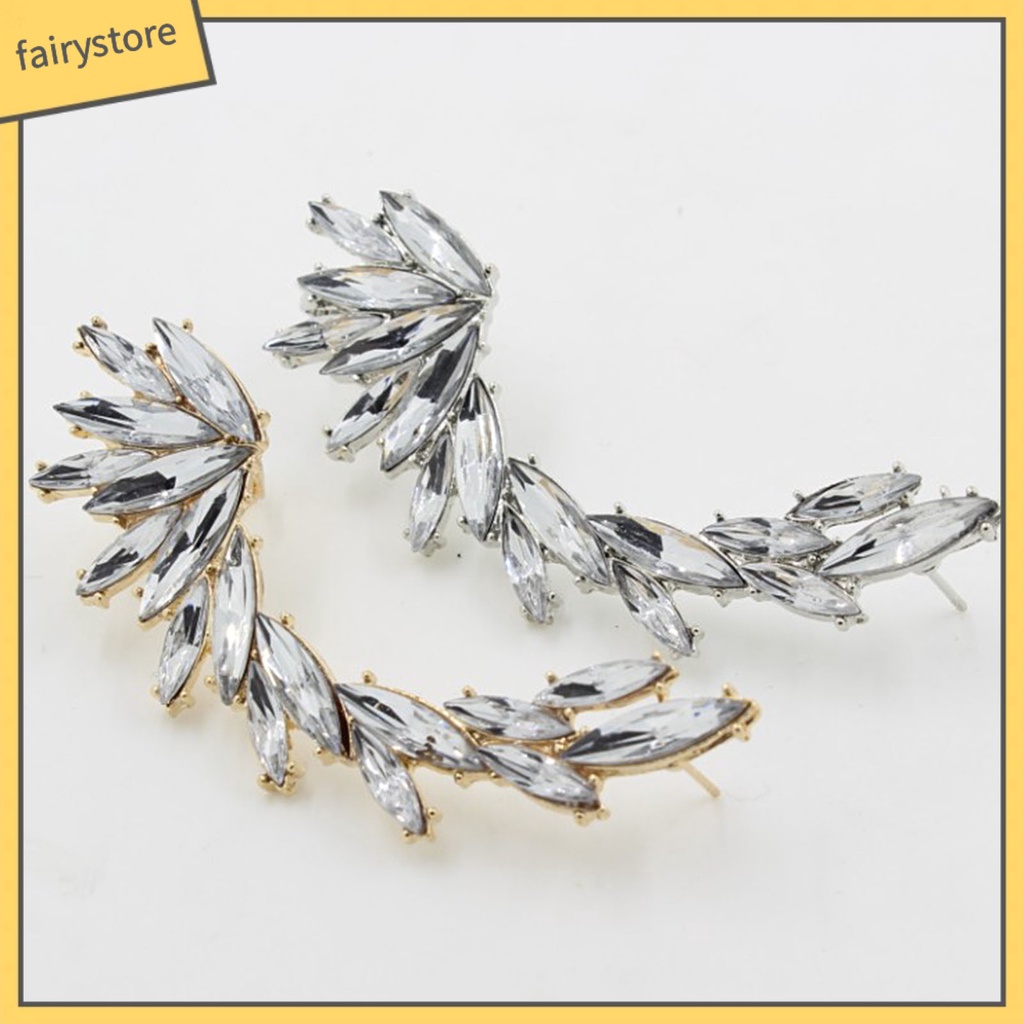 1 Bông Tai Kẹp Hình Chiếc Lá Đính Đá Lấp Lánh Phong Cách Boho
