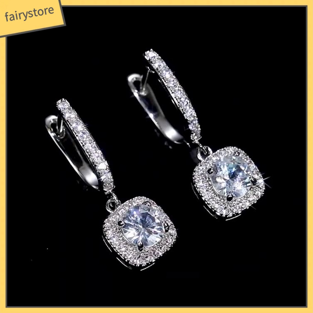 1 Đôi Bông Tai Hình Vuông Đính Đá Zircon Lấp Lánh Phong Cách Hàn Quốc