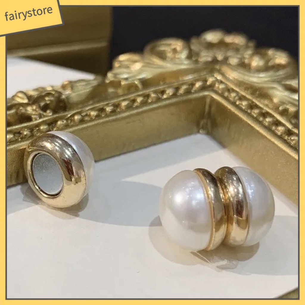 [FRO] 1 Đôi Bông Tai Dạng Kẹp Đính Ngọc Trai Nhân Tạo Mạ Điện Không Đau Không Phai Màu Trang Trí Khuyên Tai