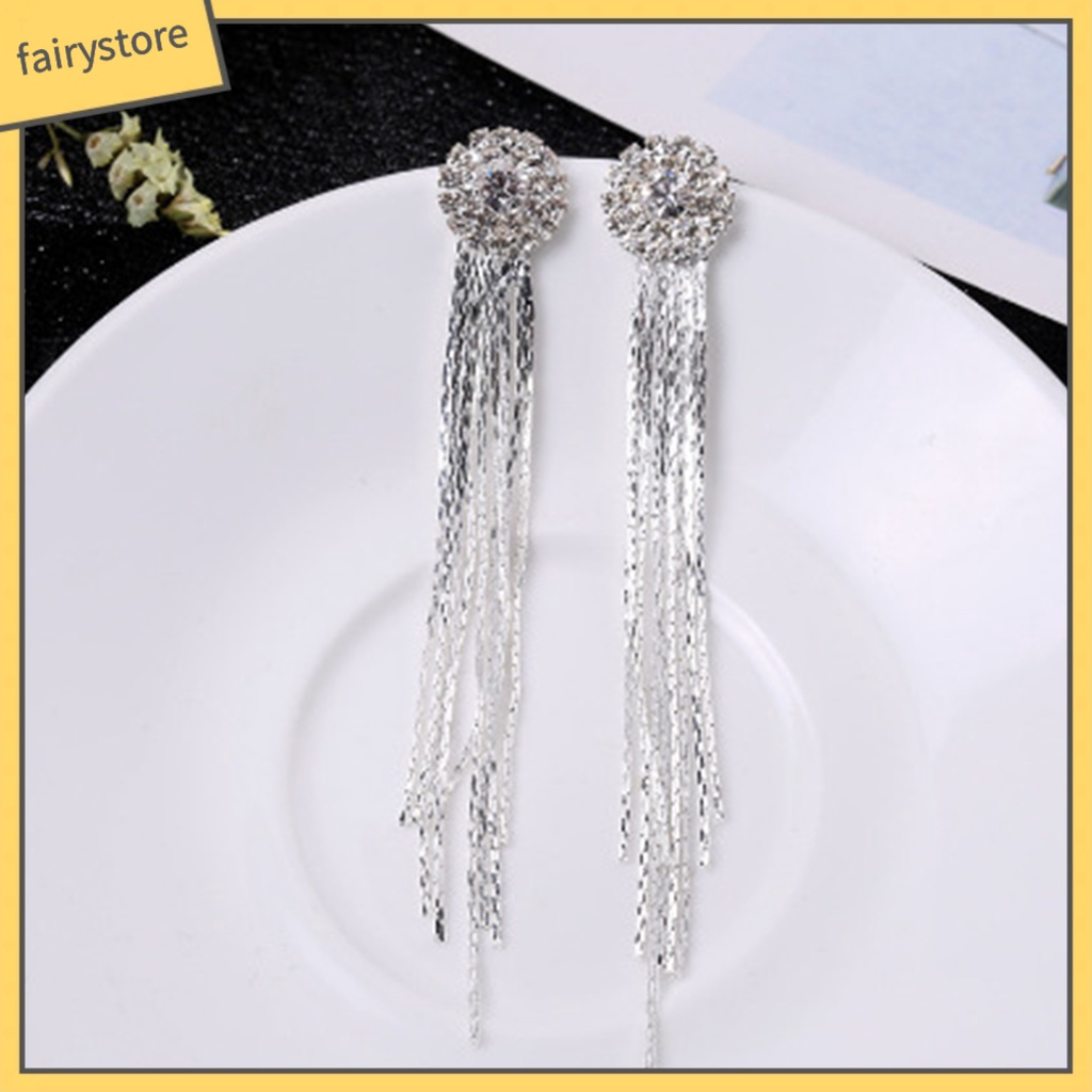 Bông Tai Dáng Dài Đính Đá Phối Tua Rua Lấp Lánh Thời Trang