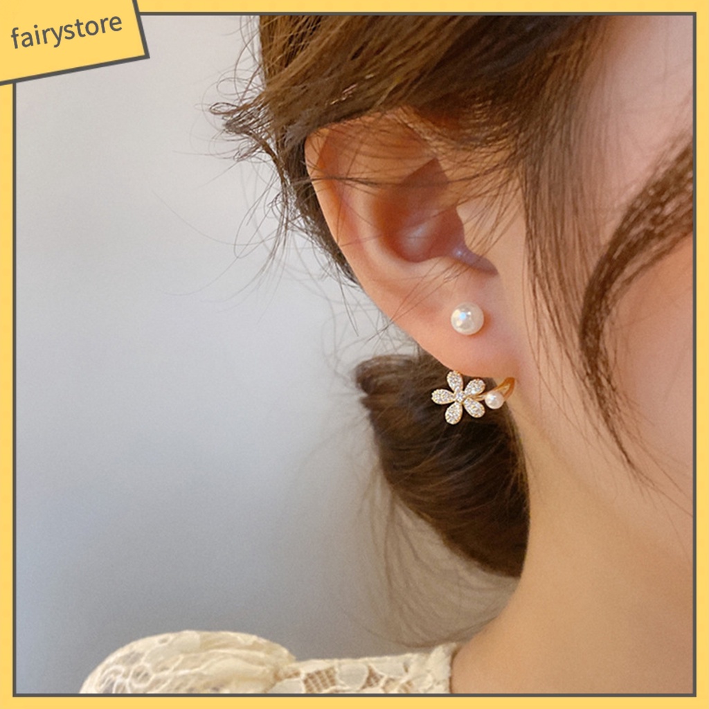 1 Đôi Bông Tai Hình Hoa Đính Ngọc Trai Nhân Tạo Thời Trang