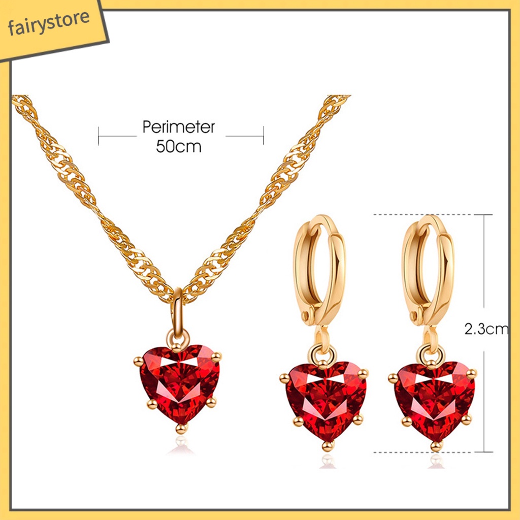 Bộ Vòng cổ + Bông Tai Hình Trái Tim Đính Đá Zircon Lấp Lánh Thời Trang Cho Nữ